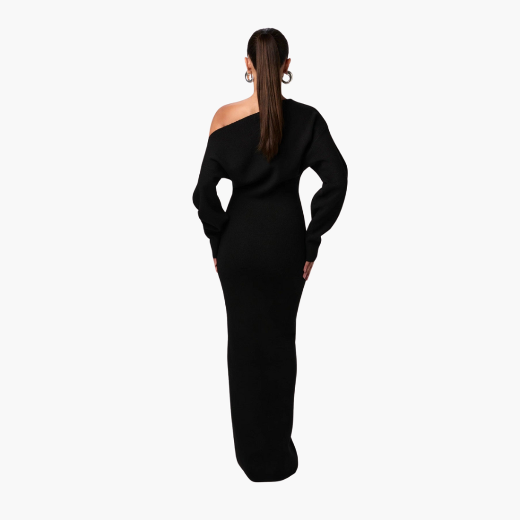 Off-Shoulder Stickad Klänning för Kvinnor – Elegant Aftonklänning