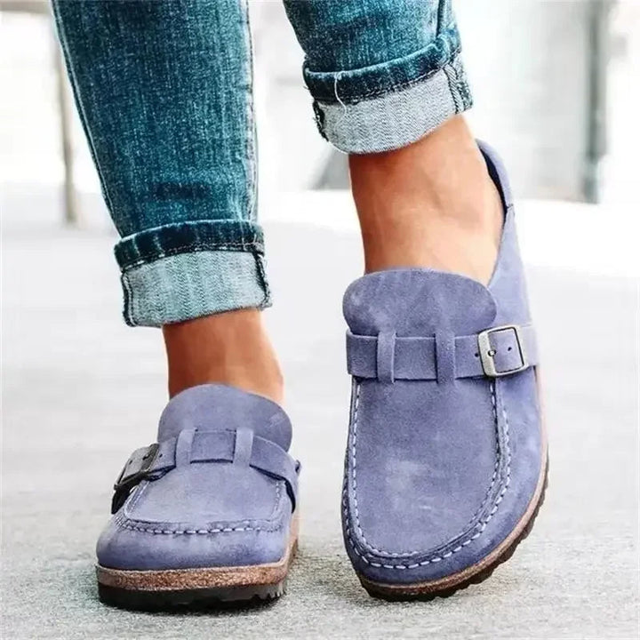 Retro platta mules med spänne för kvinnor