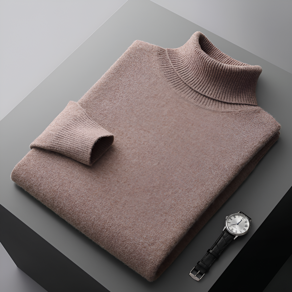 Højkvalitets cashmere-ribstrikket struktureret kravesweater til mænd