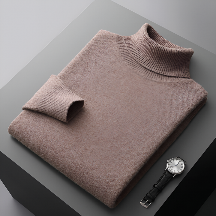 Højkvalitets cashmere-ribstrikket struktureret kravesweater til mænd