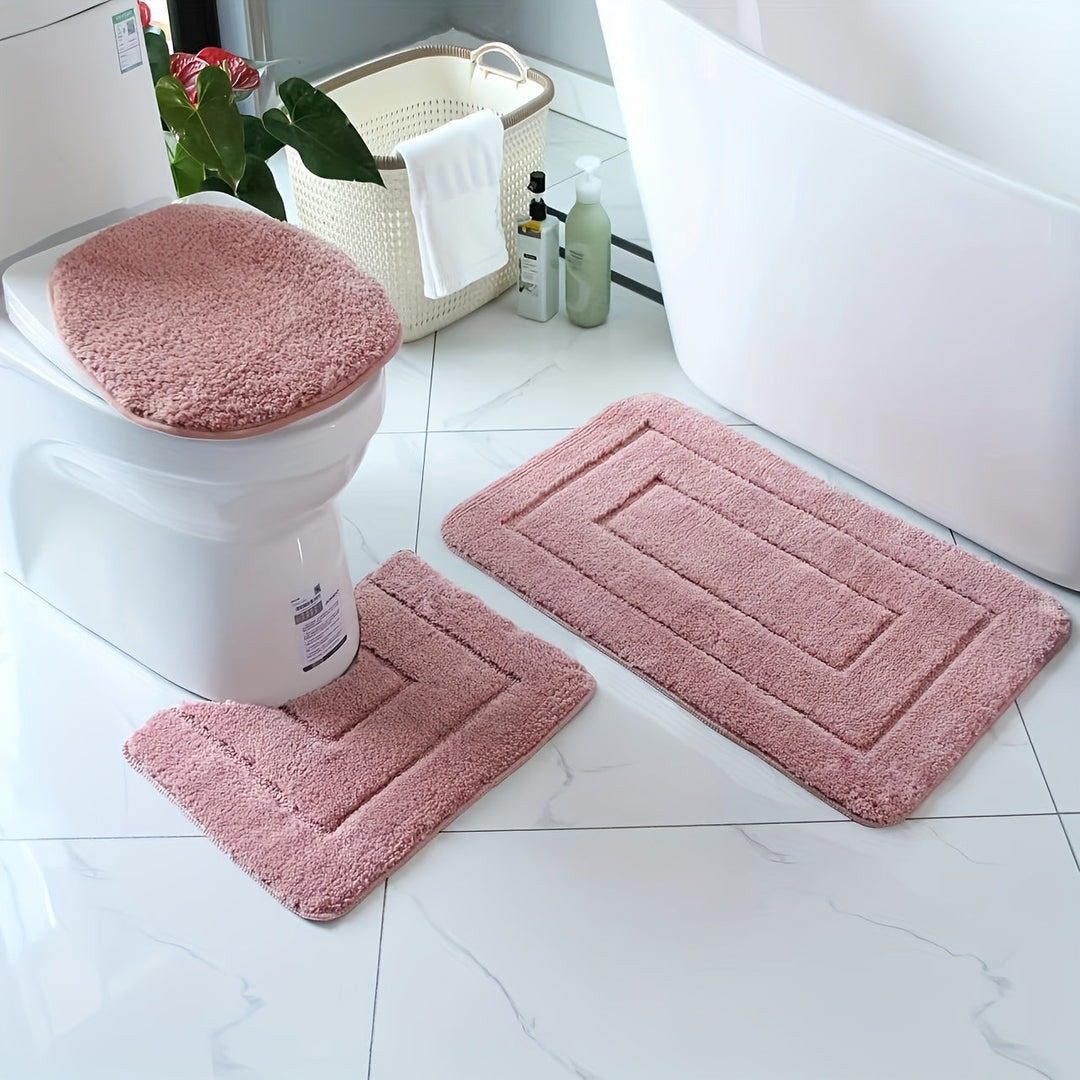 Set med badrumsmattor i mikrofiber, 3 delar – snabbtorkande och absorberande