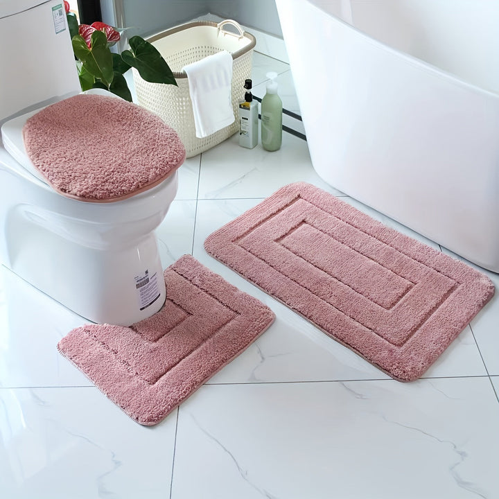 Set med badrumsmattor i mikrofiber, 3 delar – snabbtorkande och absorberande