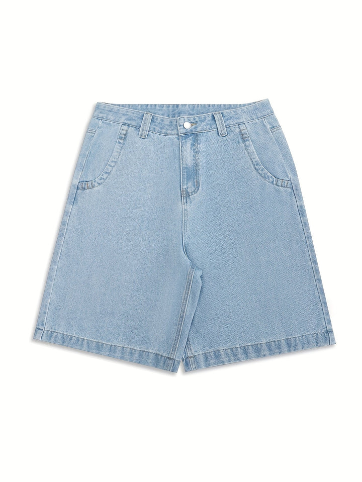 Vardagsbermudas i denim med elegant blomsterbroderi
