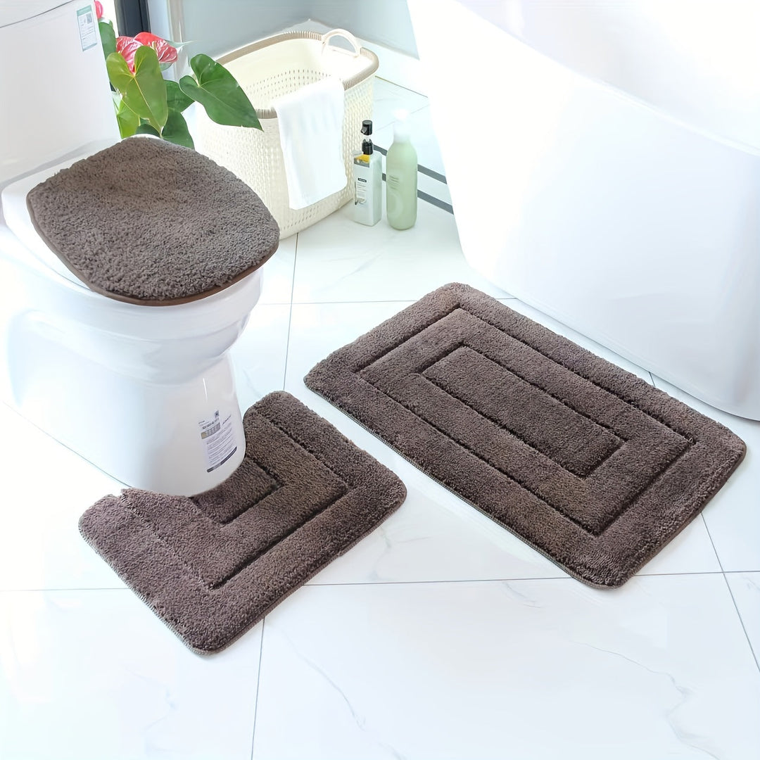Set med badrumsmattor i mikrofiber, 3 delar – snabbtorkande och absorberande