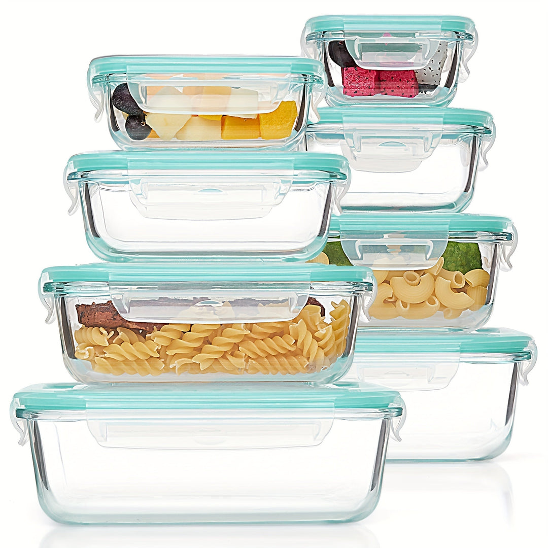 Set med 8 glasbehållare för mat – Bentolådor för matlagning, lufttäta, med läckagesäkra lock, lämpliga för mikrovågsugn, ugn, frys och diskmaskin, BPA-fria