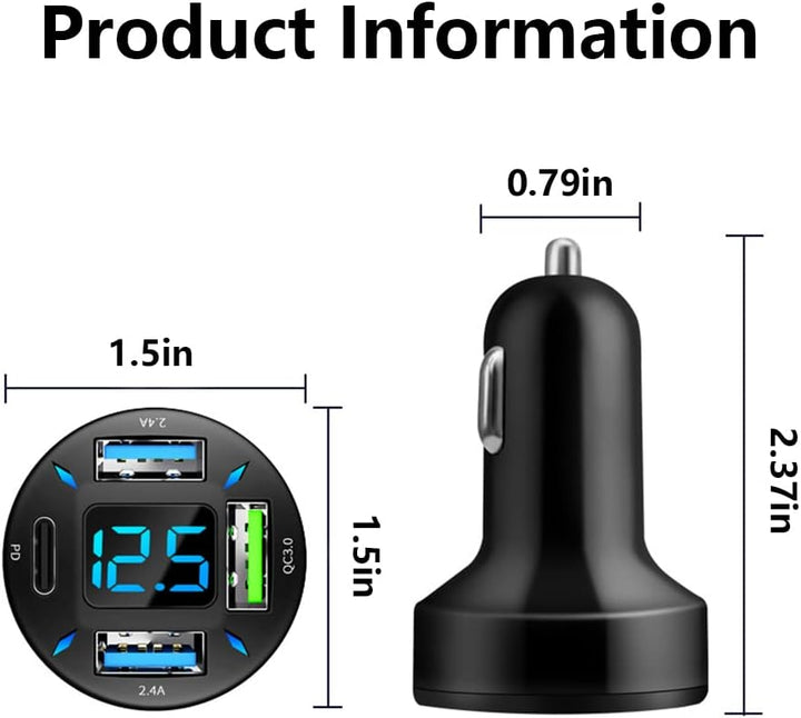 Billaddare 66W Super Snabbladdning med USB PD &amp; QC 3.0 – Universal för cigarettändare 12-24V