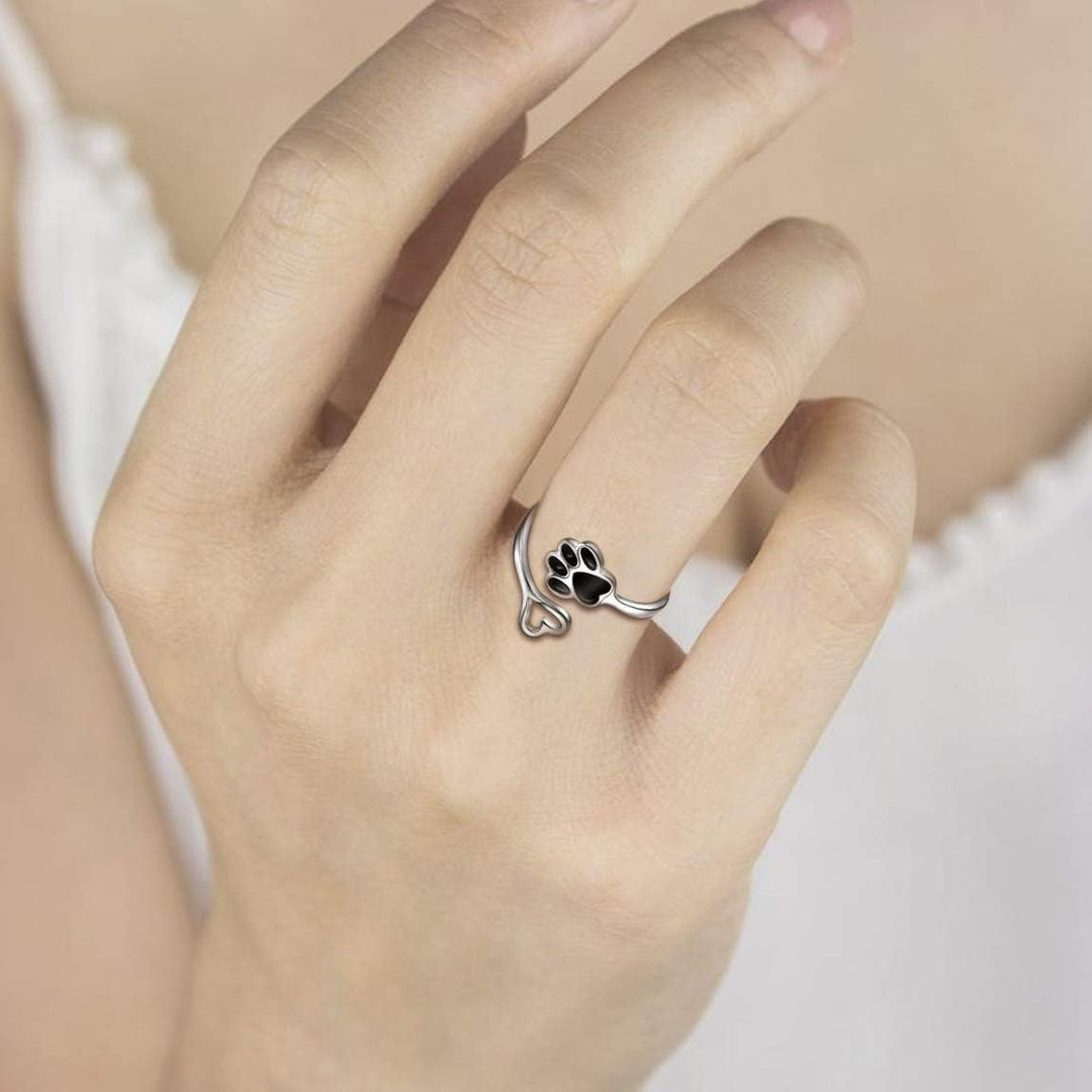Handgjord Tass & Hjärta Ring – Justerbar sterlingsilver