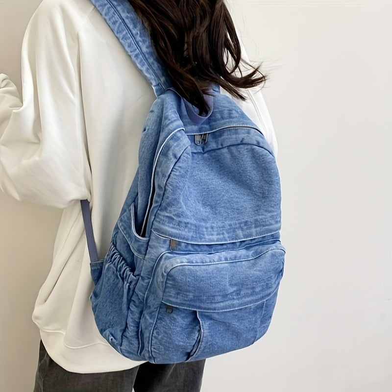 Vardaglig ryggsäck i denim – trendig och mångsidig reseväska för män och kvinnor