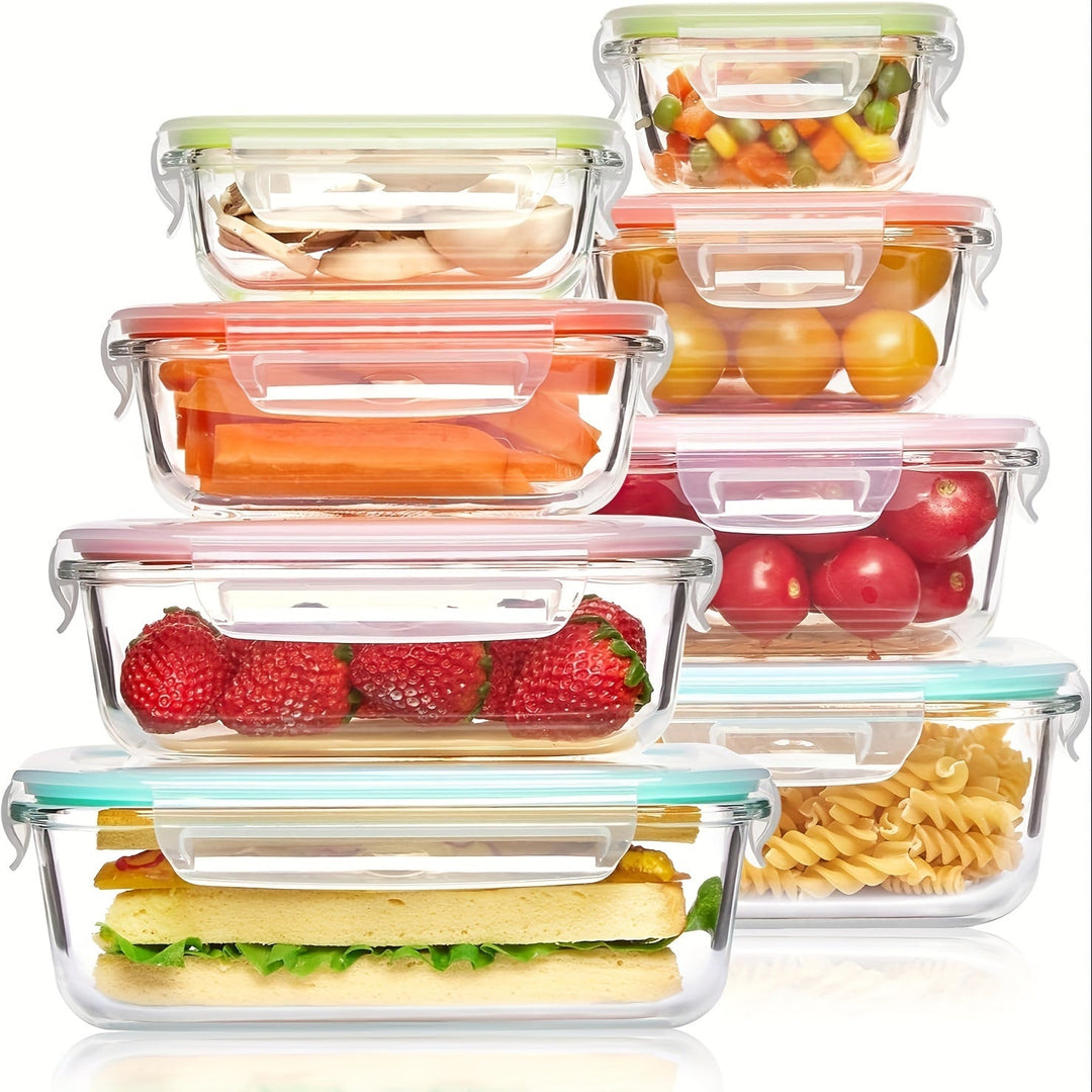 Set med 8 glasbehållare för mat – Bentolådor för matlagning, lufttäta, med läckagesäkra lock, lämpliga för mikrovågsugn, ugn, frys och diskmaskin, BPA-fria