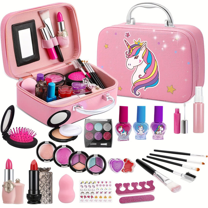 Deluxe Unicorn-sminkväska – riktiga kosmetika och accessoarer för tjejer