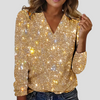 Elegant glimmerbluse med V-udskæring og lange ærmer