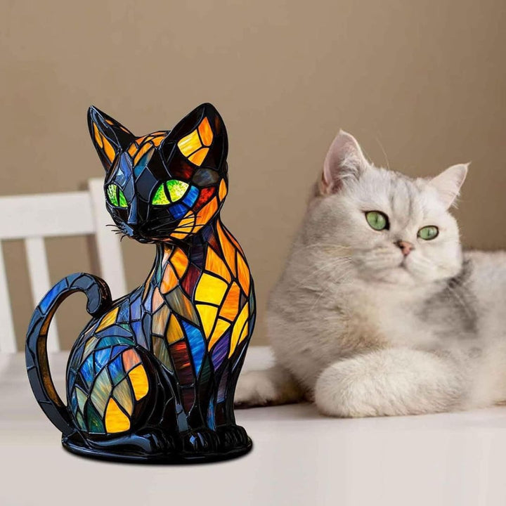 Dekorativ kattformad lampa med mosaikdesign och varmt stämningsljus – elegant heminredning