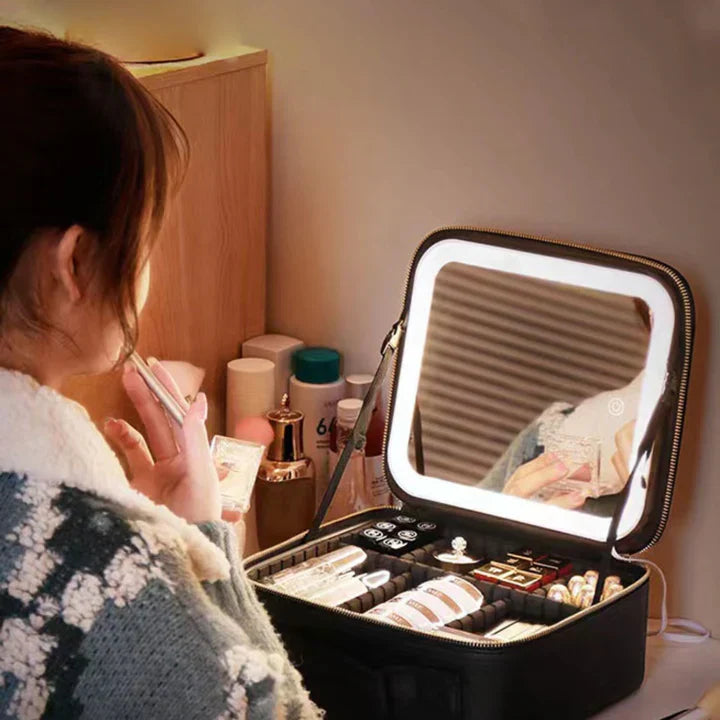 GlowLuxe LED Sminkväska | Bärbar skönhetsorganisatör med justerbar LED-spegel för en perfekt makeup