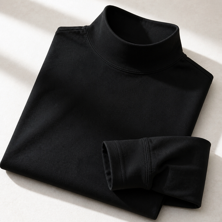 Slim fit-långärmad tröja för herr med högt, nedvikbart krage