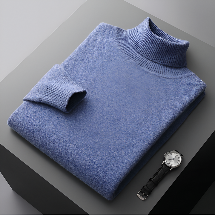 Højkvalitets cashmere-ribstrikket struktureret kravesweater til mænd