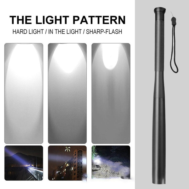 LED-ficklampa formad som ett basebollträ | Aluminiumlegering, 3 belysningslägen | För nödsituationer och allmänt bruk