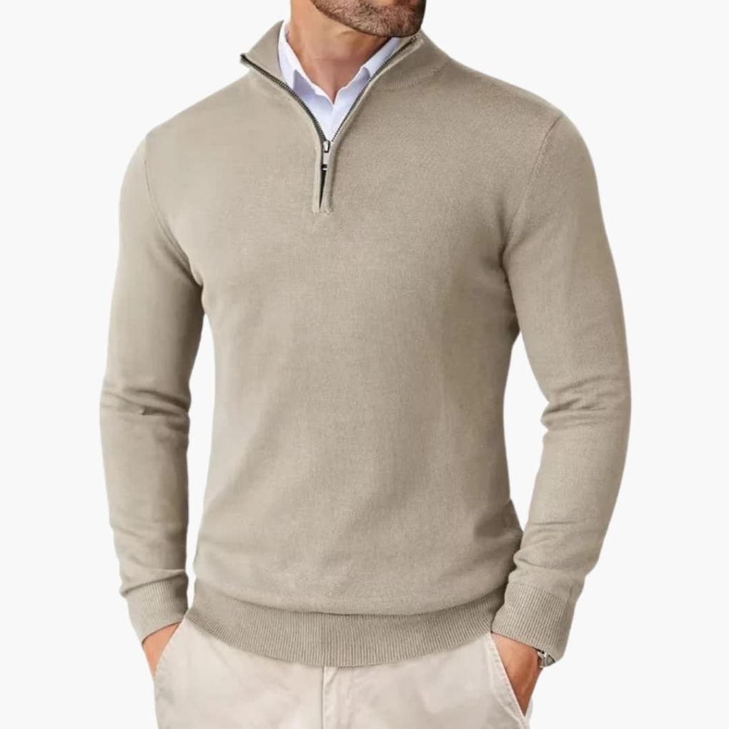 Herrpullover med kvartdragkedja och ribbad nederkant