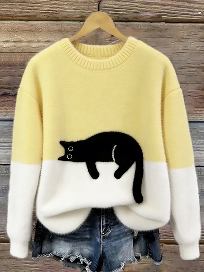 Oversize-tröja med kattmotiv
