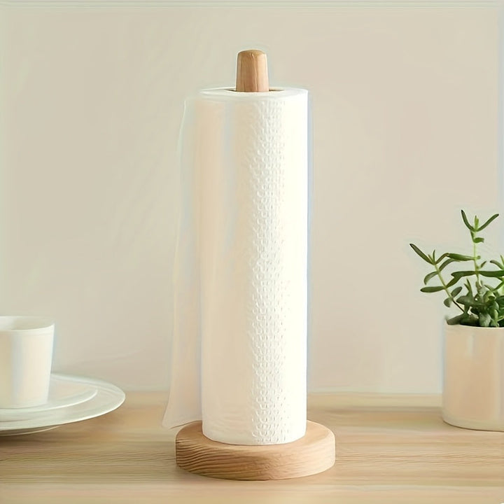 Hushållspappershållare i bambu med naturlig finish – Elegant och praktisk för köksbänken