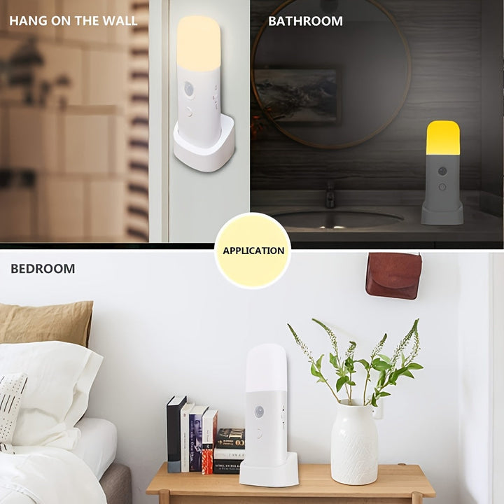 LED-nattlampa med rörelsesensor – USB-laddningsbar och justerbar ljusstyrka för sovrum och hallar