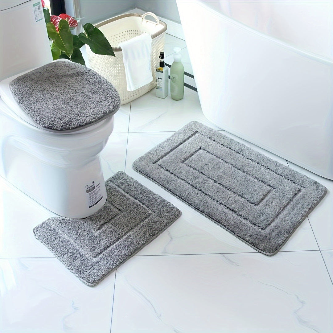 Set med badrumsmattor i mikrofiber, 3 delar – snabbtorkande och absorberande