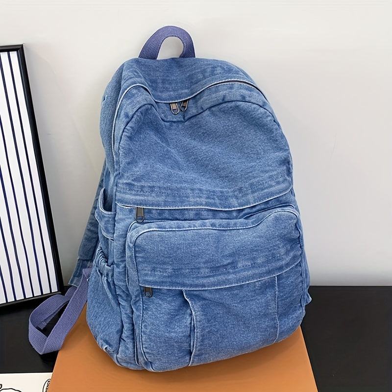 Vardaglig ryggsäck i denim – trendig och mångsidig reseväska för män och kvinnor