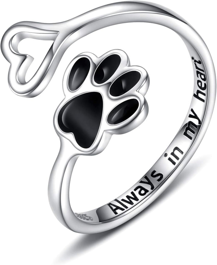 Handgjord Tass & Hjärta Ring – Justerbar sterlingsilver