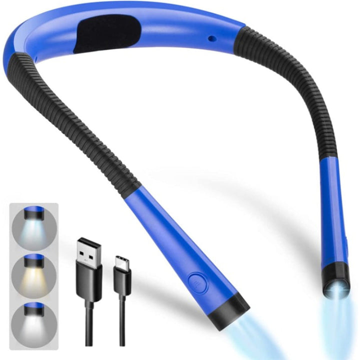LED-läslampa för nacken, läslampa för sängen, 3 färger, 6 ljusstyrkenivåer, böjlig arm, uppladdningsbar, hållbar, perfekt för läsning, stickning, camping, reparationer