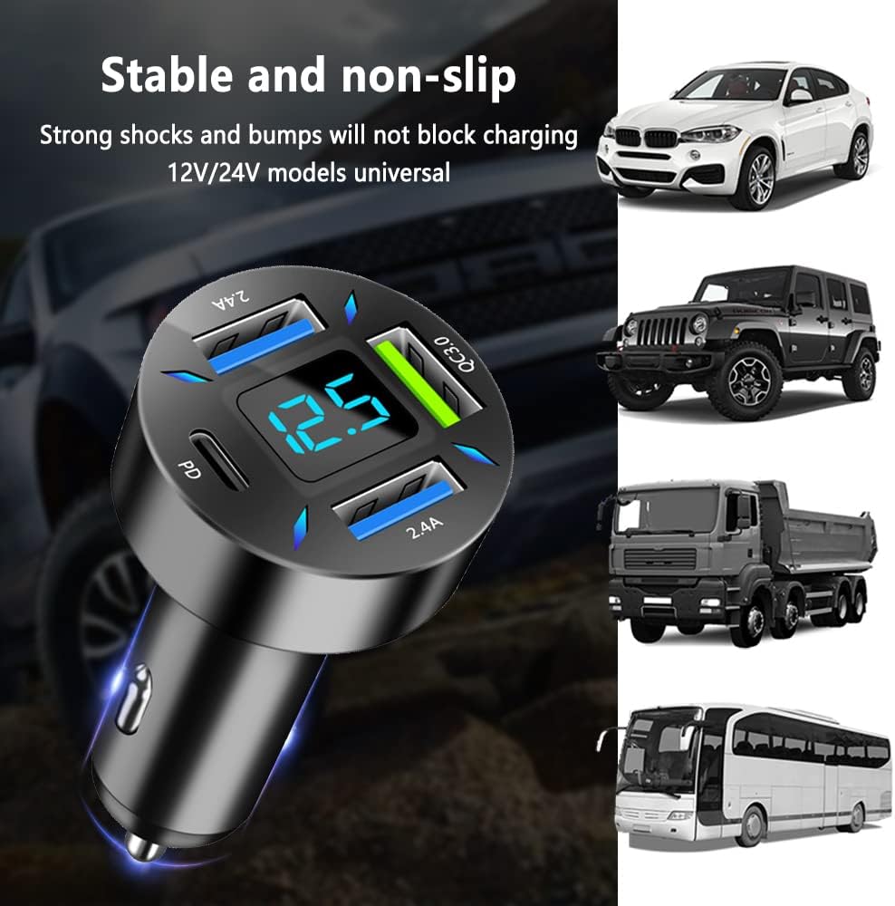 Billaddare 66W Super Snabbladdning med USB PD &amp; QC 3.0 – Universal för cigarettändare 12-24V