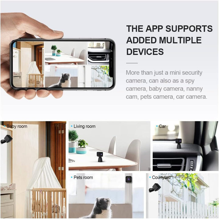 Minibevakningskamera 4K med Wi-Fi, dold inomhuskamera och mörkerseende