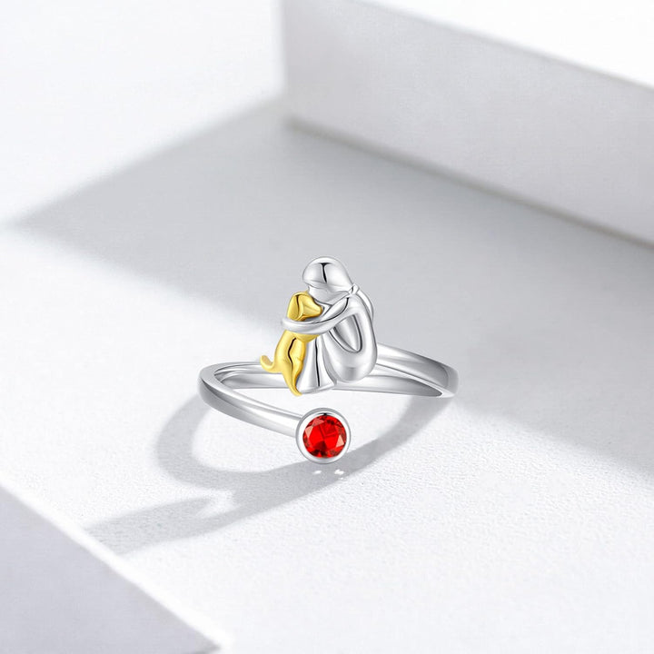 Ring med hundar & flicka i sterlingsilver – Justerbar och symbolisk