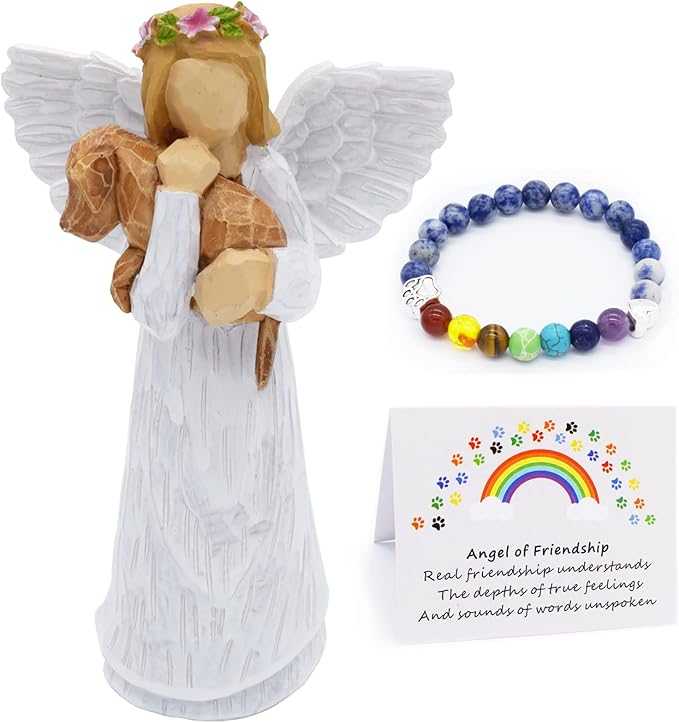 Hundminnesgåvoset med Vänskapsängel-figur & Chakra-armband från Regnbågsbron