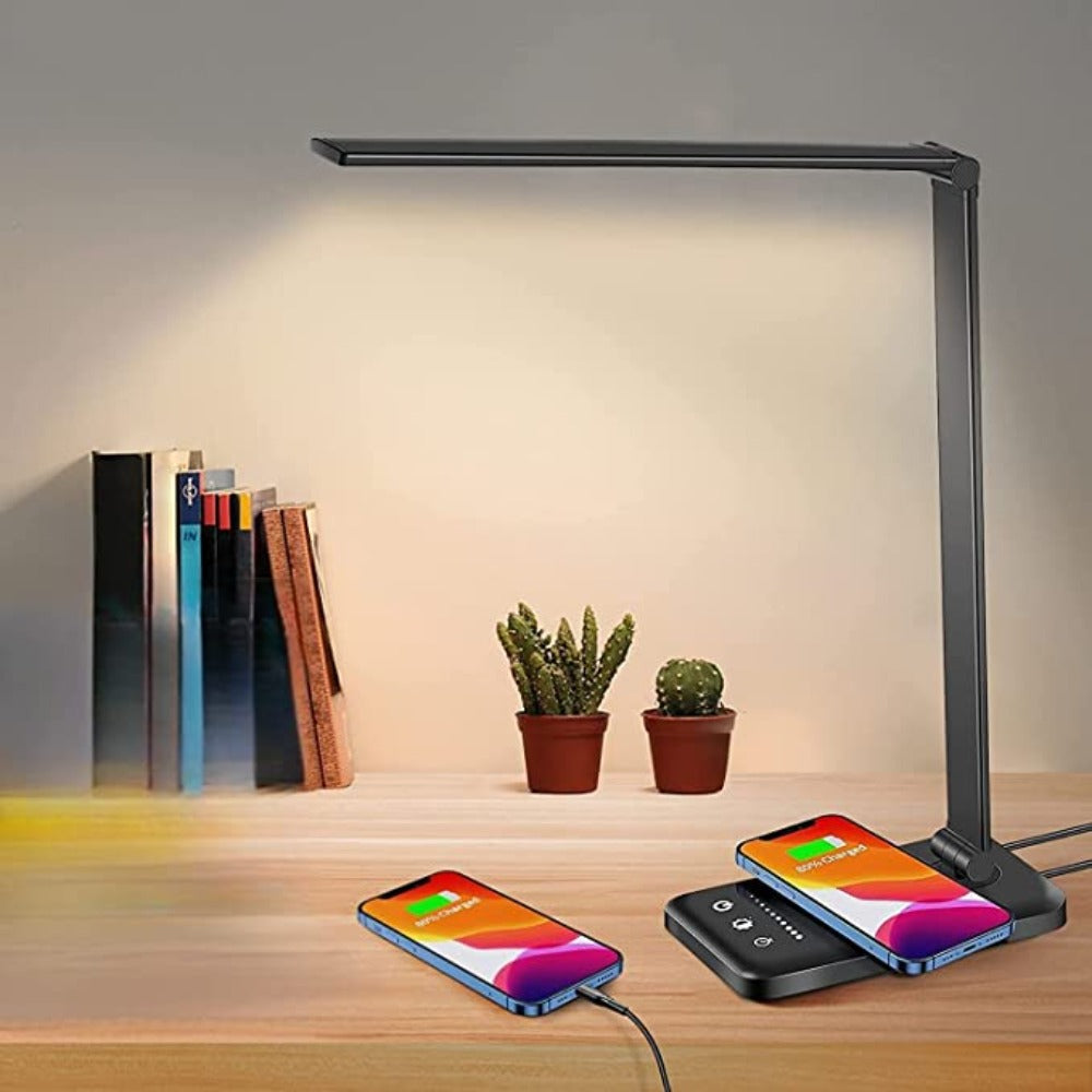 Justerbar modern LED-skrivbordslampa med USB-laddningsport - BrightEase