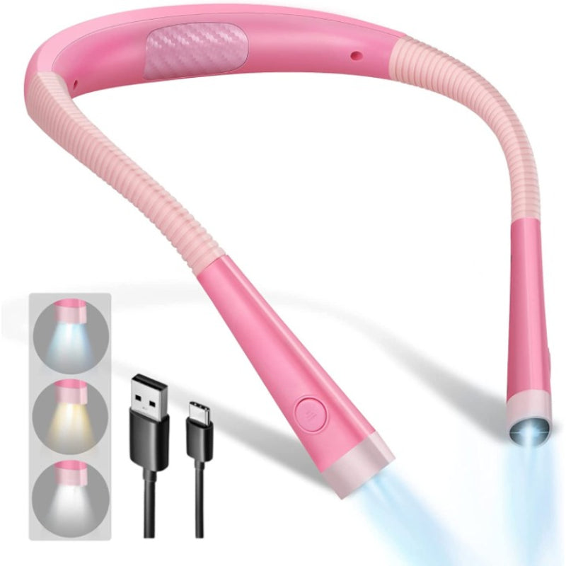 LED-läslampa för nacken, läslampa för sängen, 3 färger, 6 ljusstyrkenivåer, böjlig arm, uppladdningsbar, hållbar, perfekt för läsning, stickning, camping, reparationer