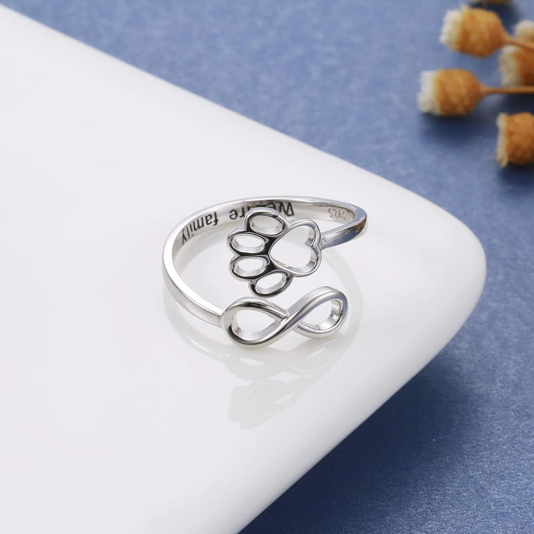 Handgjord Tass & Hjärta Ring – Justerbar sterlingsilver