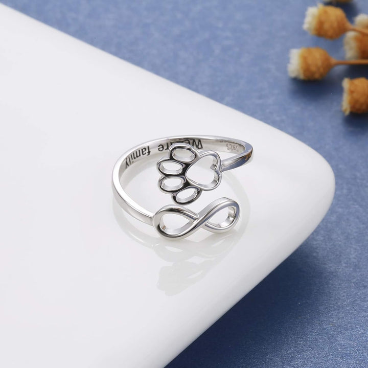 Handgjord Tass & Hjärta Ring – Justerbar sterlingsilver