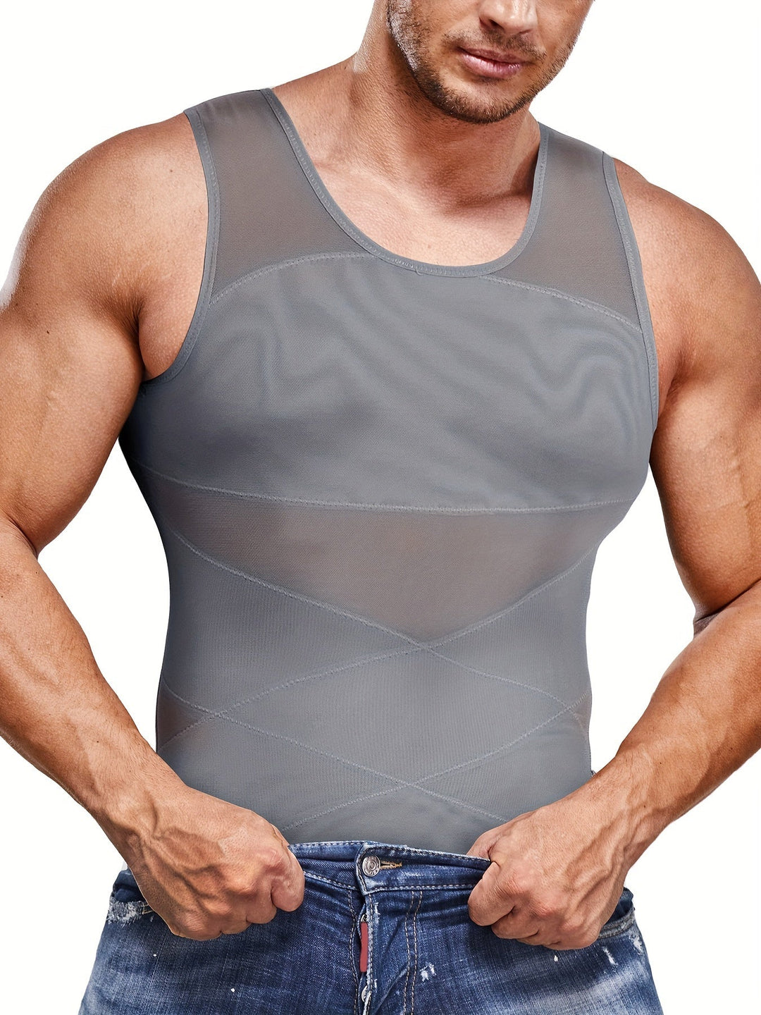 Shapewear-linne för herr med magkontroll, ärmlöst undertröja