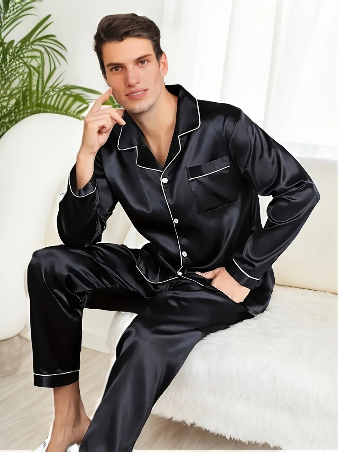 Mjuk satinpyjamas för herr - Adrian