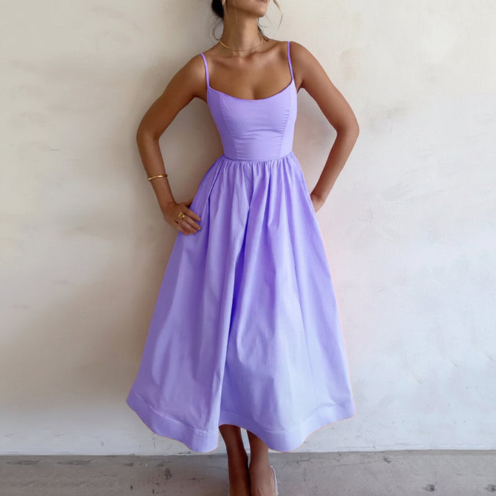 Women's Solid Color Printing Fresh Sweet Sexy Suspender Dress
