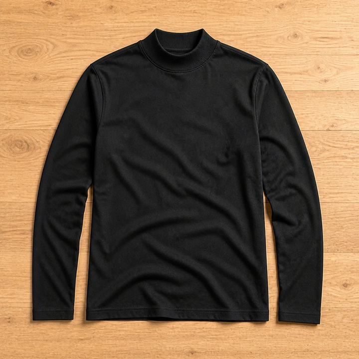 Slim fit-långärmad tröja för herr med högt, nedvikbart krage