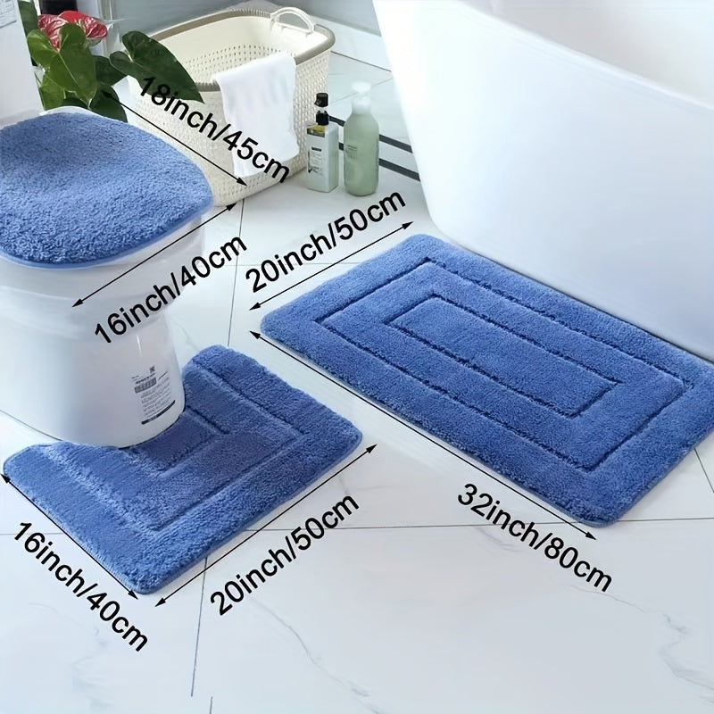 Set med badrumsmattor i mikrofiber, 3 delar – snabbtorkande och absorberande