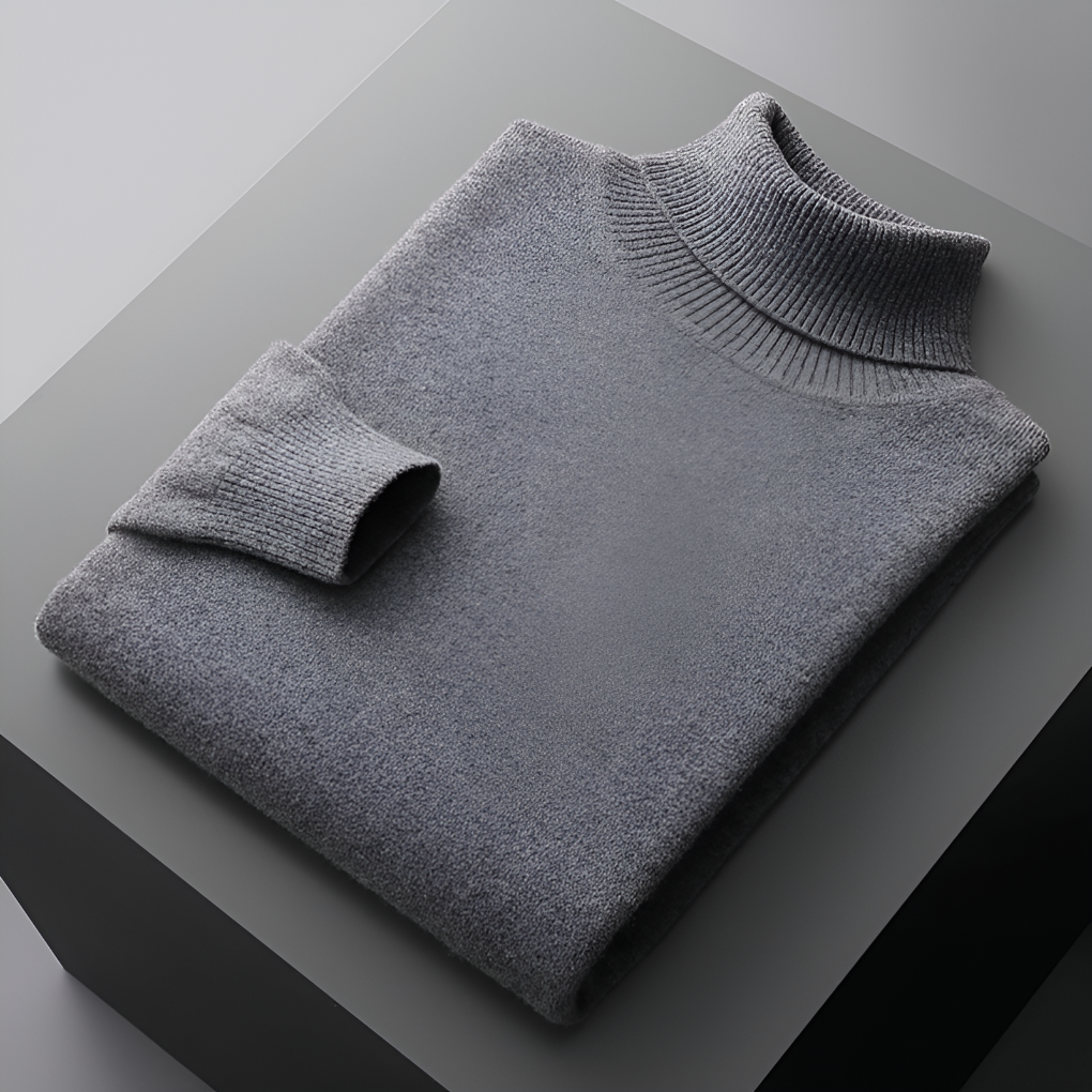 Højkvalitets cashmere-ribstrikket struktureret kravesweater til mænd