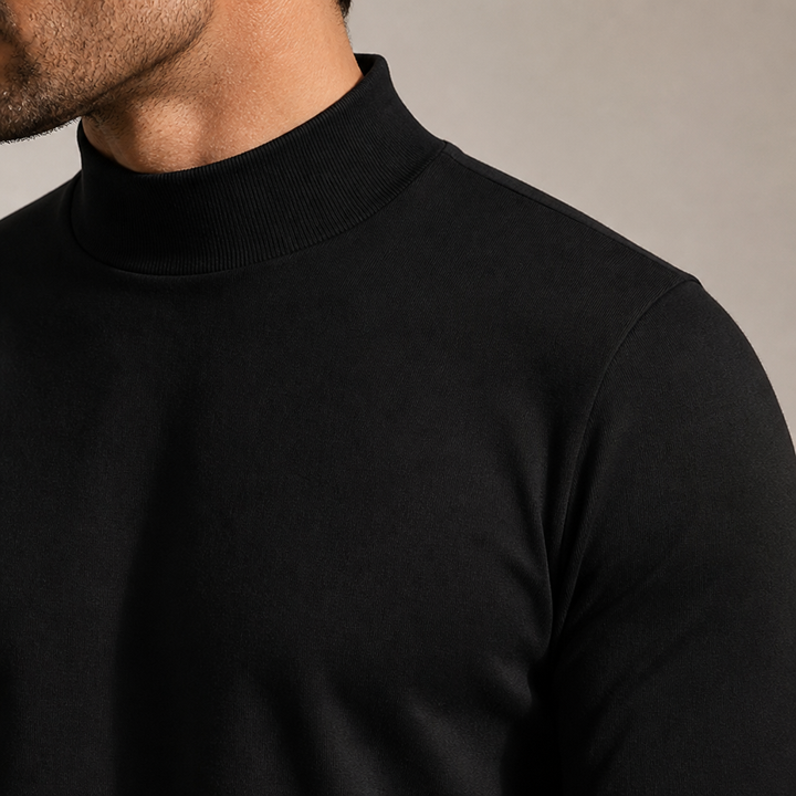 Slim fit-långärmad tröja för herr med högt, nedvikbart krage