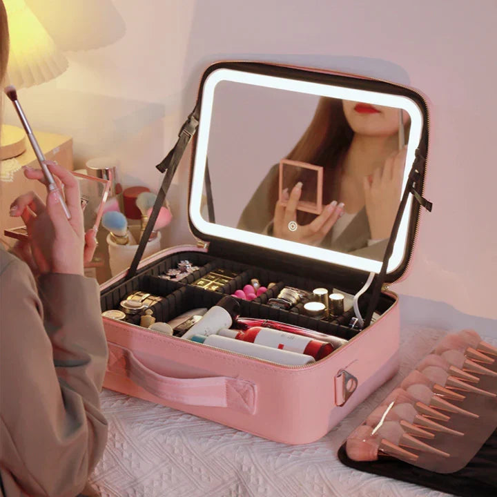 GlowLuxe LED Sminkväska | Bärbar skönhetsorganisatör med justerbar LED-spegel för en perfekt makeup