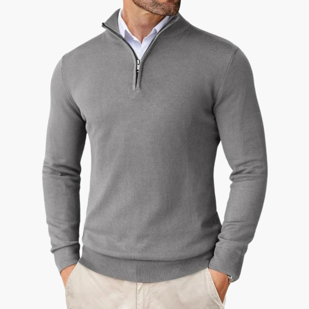 Herrpullover med kvartdragkedja och ribbad nederkant