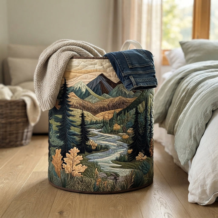 Quiltad tvättkorg i tyg med handtag, fristående, 3 storlekar