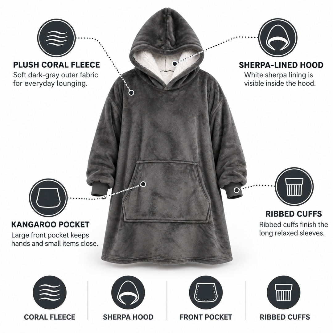 Ultramjuk oversize-hoodiefilt i sherpa (med ficka)