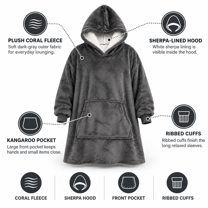 Ultramjuk oversize-hoodiefilt i sherpa (med ficka)
