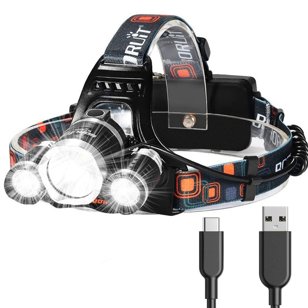 Hqdz-Td 20000 lumen laddningsbar pannlampa - vattentät, justerbart ljus för utomhusbruk, jakt, camping