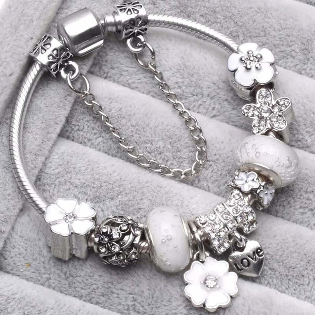 Armband i äkta silver 925 med blomformad berlock | Elegant smyckespresent för kvinnor